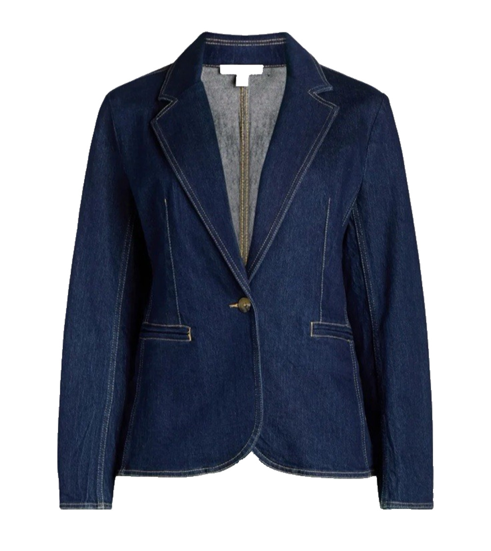 Free Assembly Women's Single-Breasted Denim Blazer Size XS Dark Indigo Blue